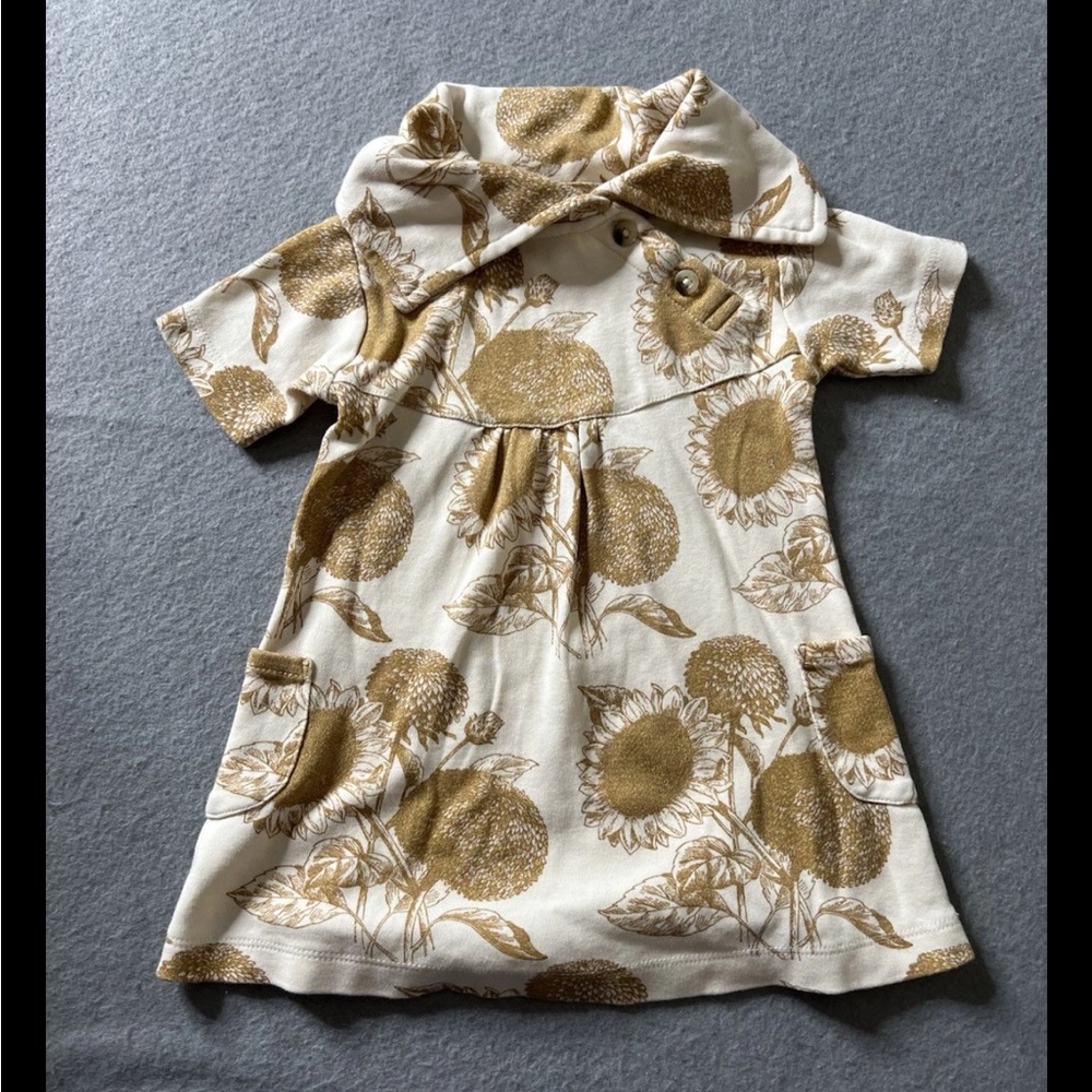 Kate Quinn Sunflower Pocket Dress Girls 18-24 Months 100% Organic Cotton Gold